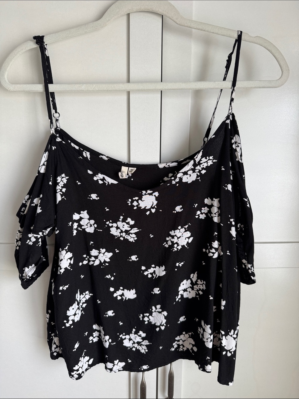 Rip Curl Black & White Floral Cold-Shoulder Camisole with spaghetti straps